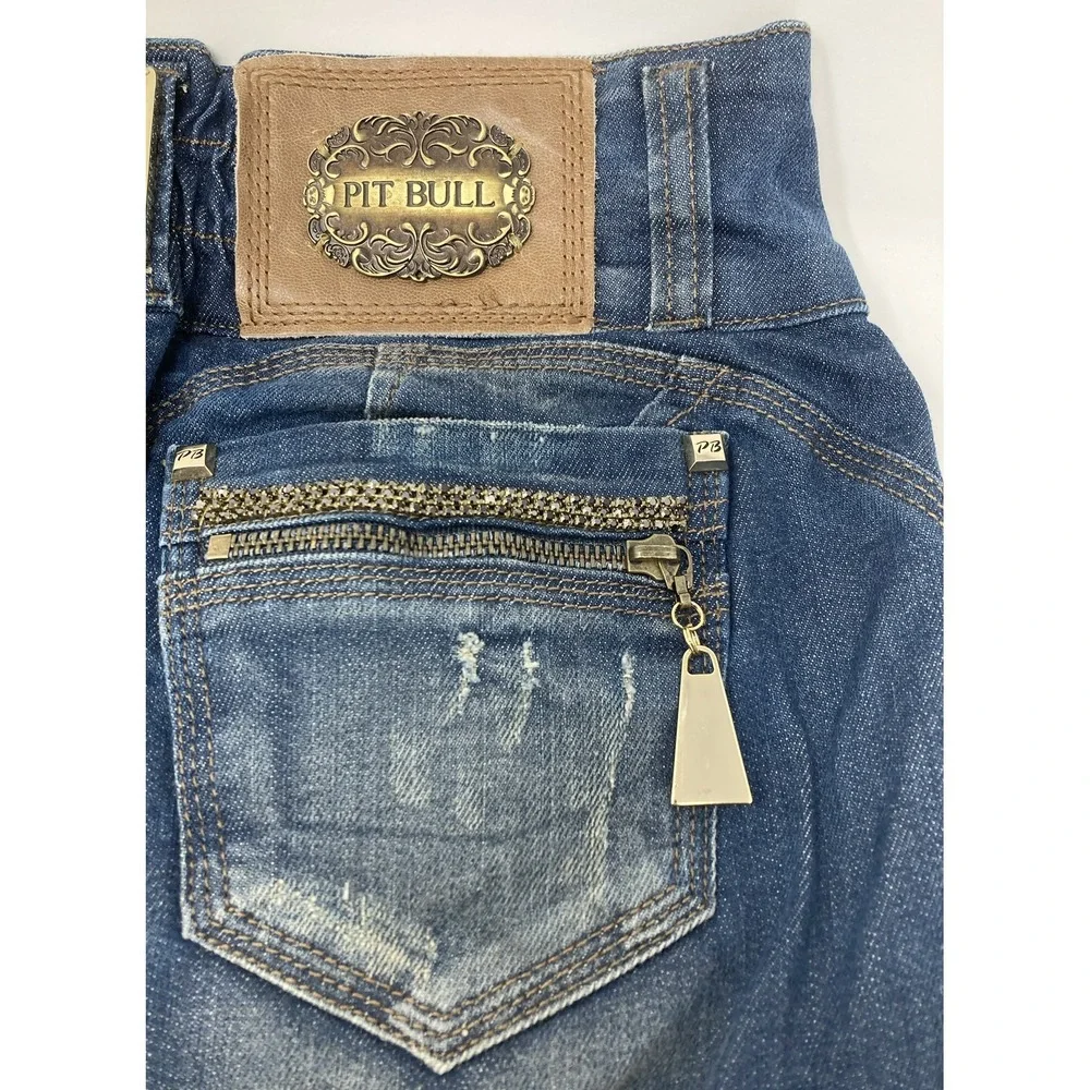 Pit Bull Denim Jean Skirt Embroidered Butt Lift Pads‎ Women's Brazil 42 US 7/8